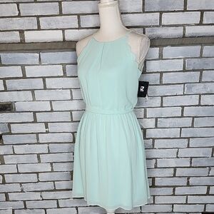 New IZ Byer Elegant Sea Green Sleeveless Mini A-Line Dress Size Small